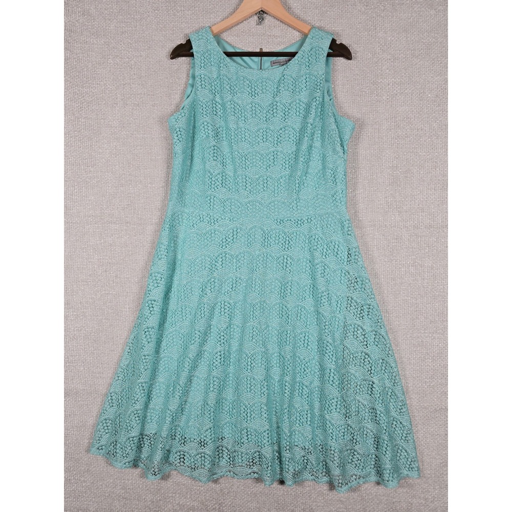 Danny and Nicole Aqua Blue Lace Fit and Flare Dress Sleeveless Size 16